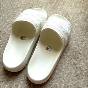 White Adidas slides